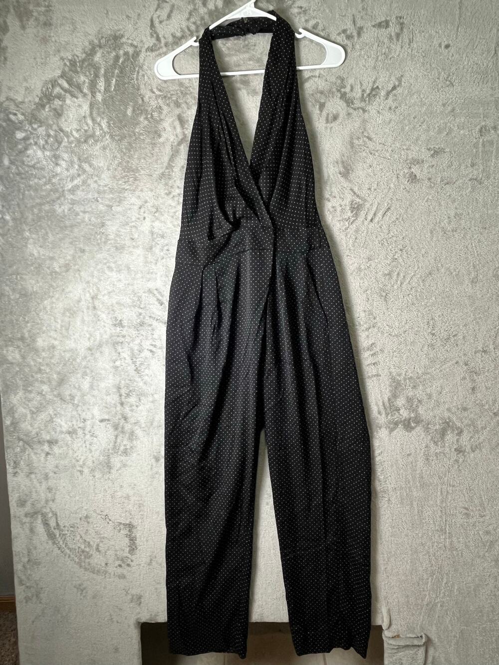 Diane Von Furstenberg Silk Polka Dot Halter Jumpsuit Black Career Office XS